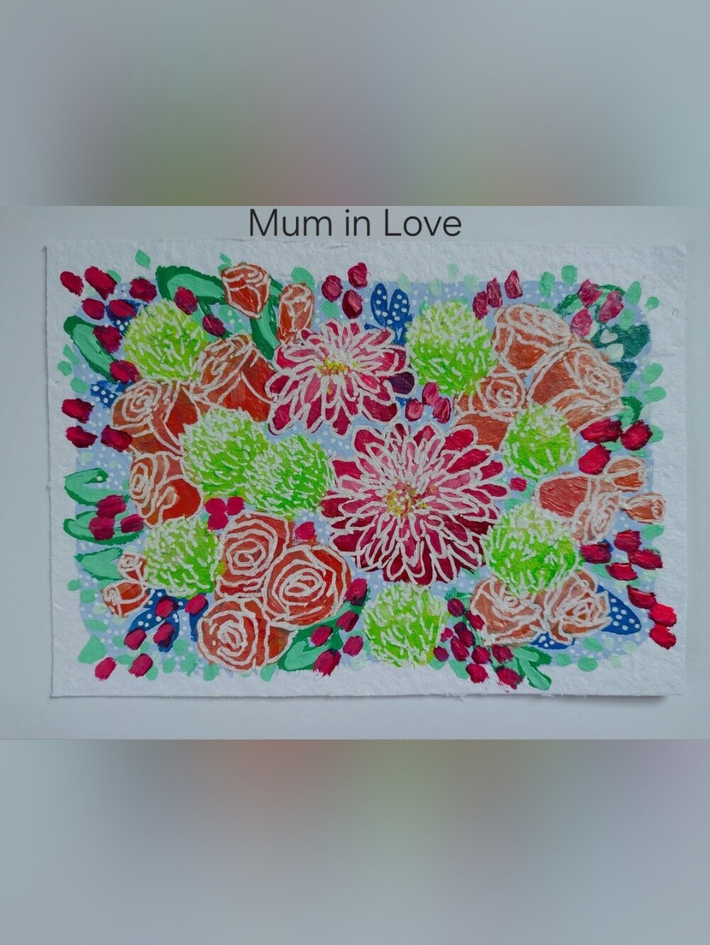 5x7 original flowers abstract painting pink orange mum rose textured Valentine's